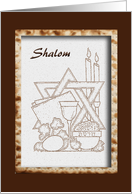 Shalom, Food and Wine with Candles and the Star of David card