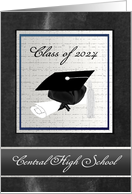 Cap & Diploma, Graduation Announcement, Silver & Black, Custom Text card