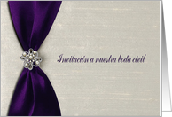 Invitacin a nuestra boda civil, Deep Purple Satin Ribbon with Jewel card
