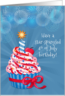 Fourth of July Birthday Cupcake and Fireworks card