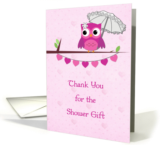 Pink Owl, Umbrella, Bridal Shower Gift Thank You card (1004053)