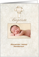 Cream Cross and Heart Baptism Photo Card Invitation card
