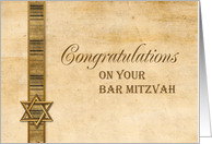 Bar Mitzvah, Gold Star of David, Parchment-Look, Congratulations card