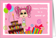 Cute Teen, Pink Hair, Cake, Gifts, Happy Birthday card