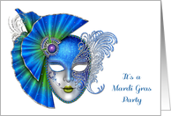 Ornate Blue Mask, Mardi Gras Party Invitation card