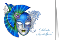 Ornate Blue Mask, Mardi Gras Greeting card