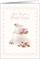 Blush Wedding Cake, Roses, Bridal Shower Invitation card