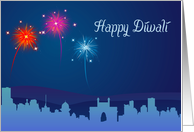 Fireworks over City, Happy Diwali card