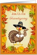 Friendsgiving Invitation, Turkey, Autumn Leaves card