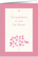 Bat Mitzvah Congratulations, Pink Tree card