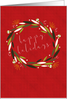 Modern Wreath on Red, Happy Holidays card