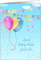 Birthday with Floating Balloons and Bunting Flags card