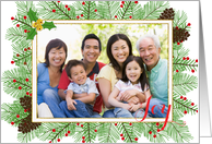 Joyful Holiday Pine and Berries Photo Card