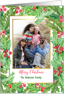 Holly Berry Floral Merry Christmas Personalized Photo Card