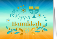 Hanukkah Symbols on Blue and Gold card