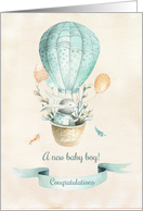 Baby Boy Congratulations - Bunny in Hot Air Balloon card