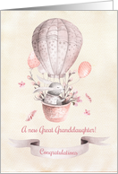 New Great Granddaughter Congratulations - Bunny in Hot Air Balloon card