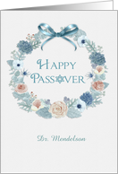 Customize Name Happy Passover Floral Wreath card