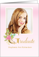 Elegant Graduate in Pink with Floral Letter G Photo card