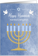 Customized Front Hanukkah with Menorah and White Doves card