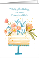For Grandmother Birthday Cake Topped with Flowers card