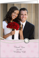 White Pearls, Jewel, Pink Floral, Wedding Gift Thank You Photo Card