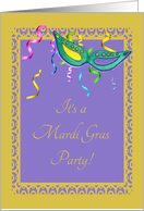 Mardi Gras, Mask, Streamers Invitation card