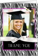 Zebra Pattern, Pink Graduation Thank You card