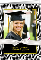 Zebra Pattern, Gold Graduation Thank You card