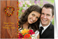 Rustic Wood, Heart, Leaves, Wreath, Wedding Thank You Photo Card