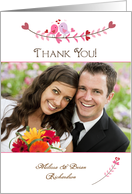 Pink Love Birds and Hearts, Wedding Thank You, Photo Card