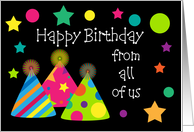 Happy Birthday From All Of Us Party Hats Card