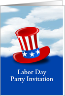Labor Day Party Invitation with American flag top hat against sky card