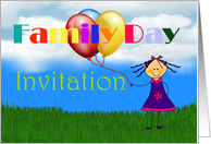 Family Day Invitation with girl holding balloons card