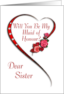 Sister,Swirling heart Maid of Honour invitation card