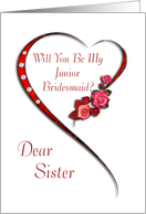 Sister, Swirling heart Junior Bridesmaid invitation card