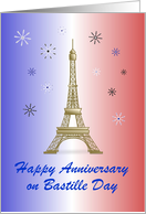 Happy Anniversary on Bastille Day/Eiffel Tower/Blue White Red/Custom card