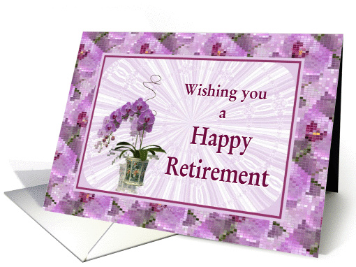 Happy Retirement-Purple Flowers-Mosaic Border card (767136)