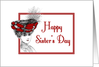 Happy Sister’s Day-Victorian Lady In Red Hat-Old Fashion card