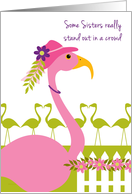 Sister Mother’s Day Fun Pink Flamingo Wearing a Hat card