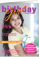 13 Girls Birthday Party Photo Invitations Glossy Magazine Cover Look card