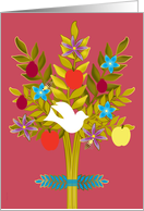 Rosh Hashanah Shana Tova Tree of Life with Dove Apples Pomegranates card