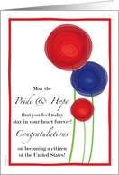 US American Citizen Citizenship Congratulations Flowers Red White Blue card