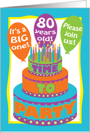 80th Birthday Party Invite Wild Colorful Cake card
