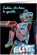 Bachelorette Party Invitation Neon Cowgirl Las Vegas Glitter Gulch card