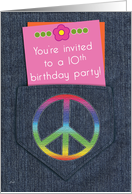 Birthday Party 10 Invitations Girls Peace Sign card