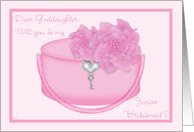 Goddaughter Junior Bridesmaid Invitation Request Pink Peony card