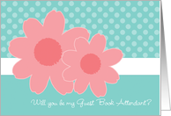 Be My Guest Book Attendant Aqua Coral Flowers card