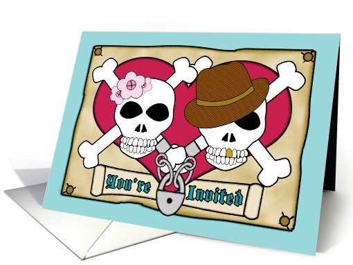 Couples Bridal Shower Invitation, Skull and Crossbones, Funny card