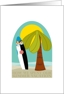 Funny Beach Elopement Announcement Palm and Surfboard card